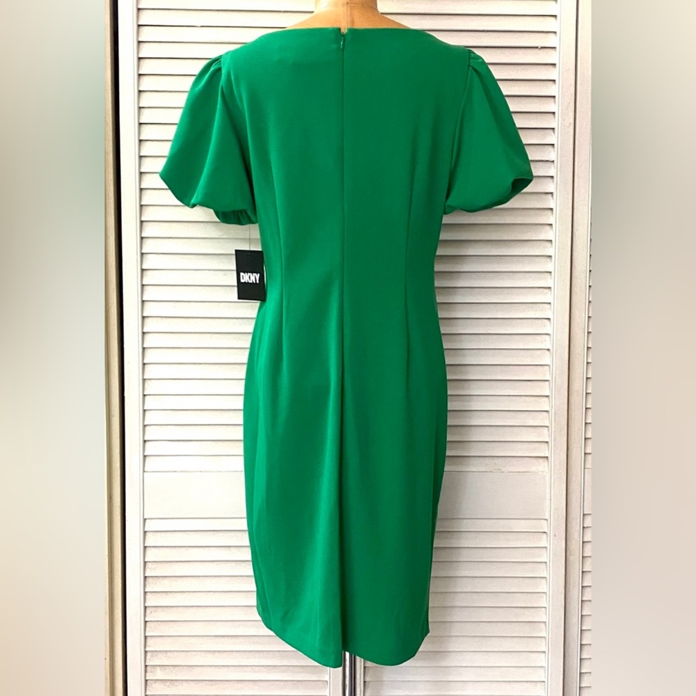 🆕 DKNY Dress Womens size 10 Green Short Tulip Sleeve Professional Business NWT - Picture 8 of 10